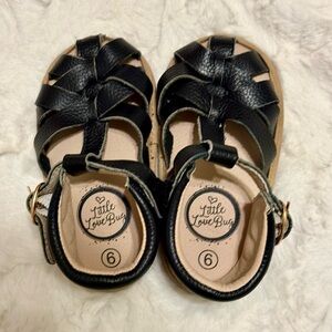 Black Leather Kids Sandals